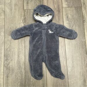Cozy Hooded Navy Blue Plush Baby One-Piece